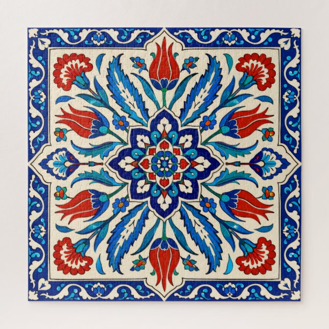 Ottoman Style Blue Red Tulip  Pattern Jigsaw Puzzle (Vertical)