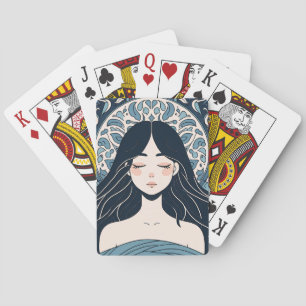 Ottoman Tile Girl – Serene Blue Floral Aura Playing Cards
