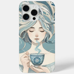 Ottoman Tile Woman with Tea – Soft Blue Flow iPhone 15 Pro Max Case
