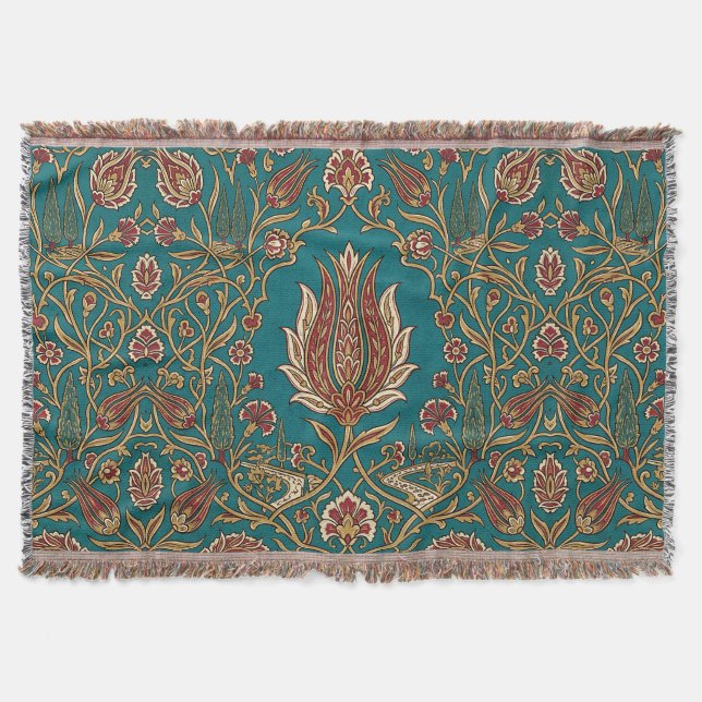 Ottoman Tulip Pattern Throw Blanket (Front)