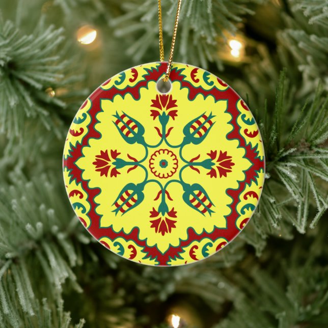 Ottoman Turkish tulip pattern in red and yellow Ceramic Ornament (Tree)