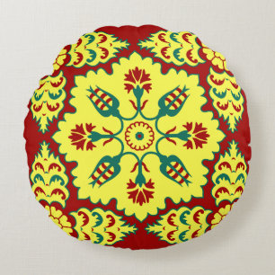 Ottoman Turkish tulip pattern in red and yellow Round Cushion