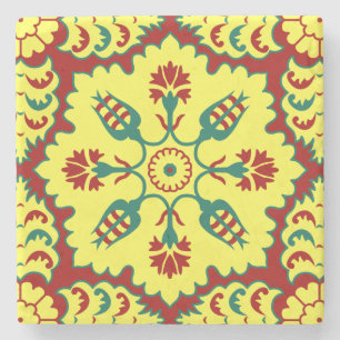Ottoman Turkish tulip pattern in red and yellow Stone Coaster