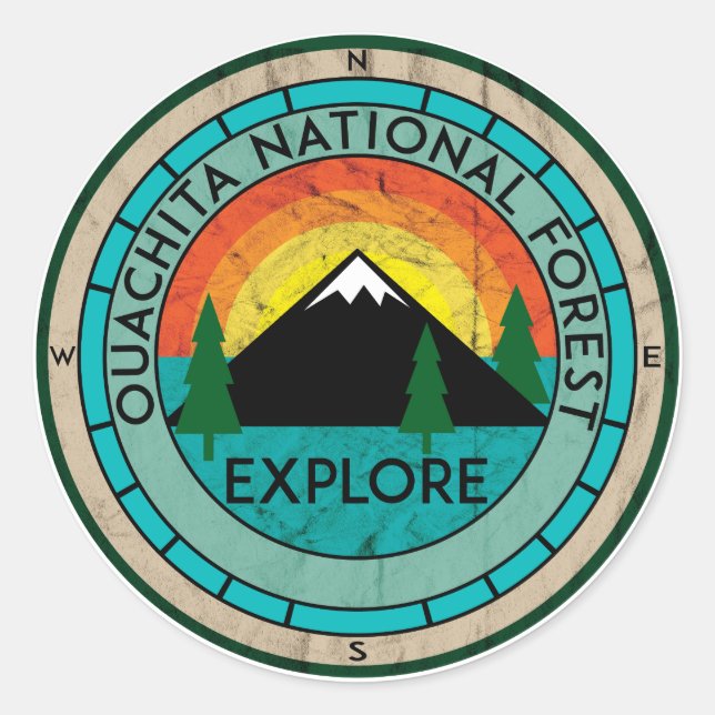 OUACHITA NATIONAL FOREST ARKANSAS HOT SPRINGS LAKE CLASSIC ROUND STICKER (Front)