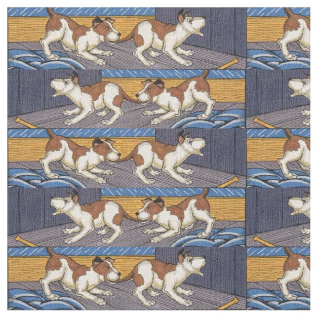 OUCH! dog bites dog novelty print Fabric (Close Up)