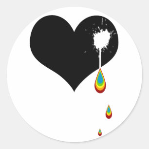 ouch. rainbow heart. classic round sticker