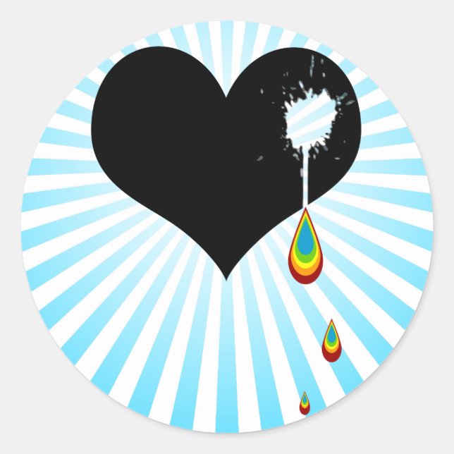 ouch. rainbow heart. classic round sticker (Front)