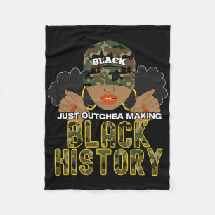 Ouchea Black History Month Afro Puffs Aave Camo Ha Fleece Blanket