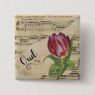 Oud Elegant Tulip Vintage Sheet Music 15 Cm Square Badge
