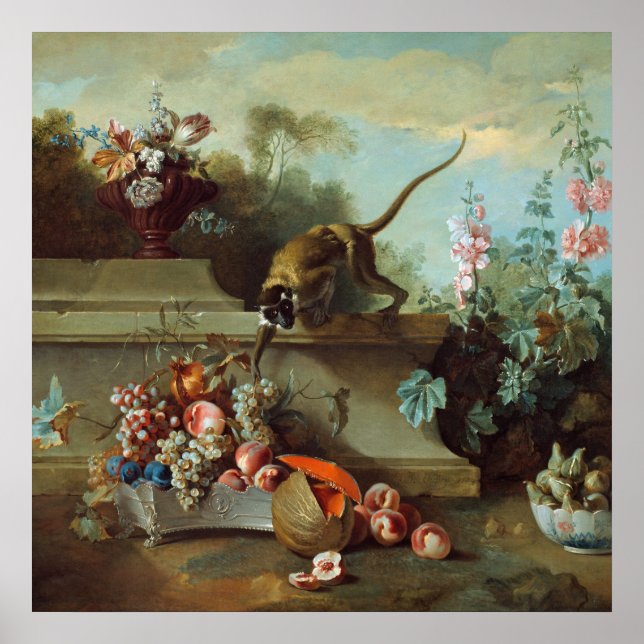 Oudry Monkey Floral Painting Poster (Front)