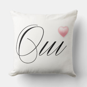 Oui French for Yes with pink heart Cushion