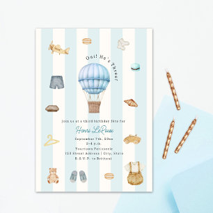 Oui He's Three Paris French Birthday Invitation