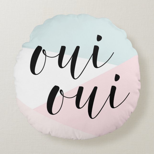Oui Oui Modern Calligraphy Blush Geometric Round Cushion (Front)