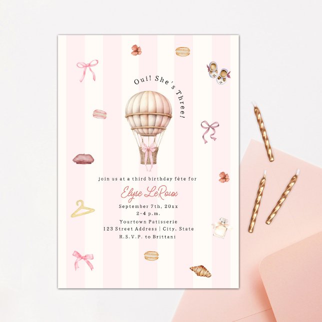 Oui She's Three Paris French Birthday Invitation (Creator Uploaded)