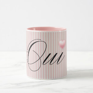 Oui Yes with Pink heart cream pink stripes Mug