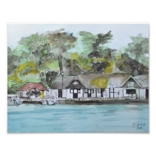 Oulton Broad Riverside Boathouse and Woodland Photo Print