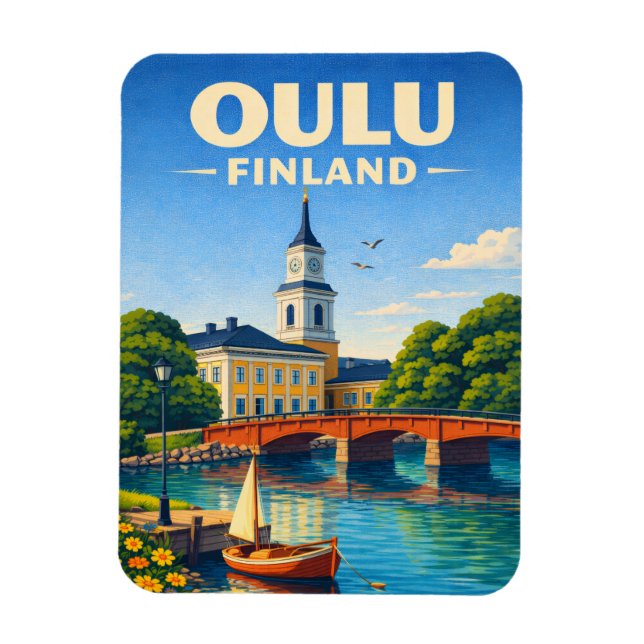 Oulu Finland Fridge Magnet Vintage Travel Art (Vertical)