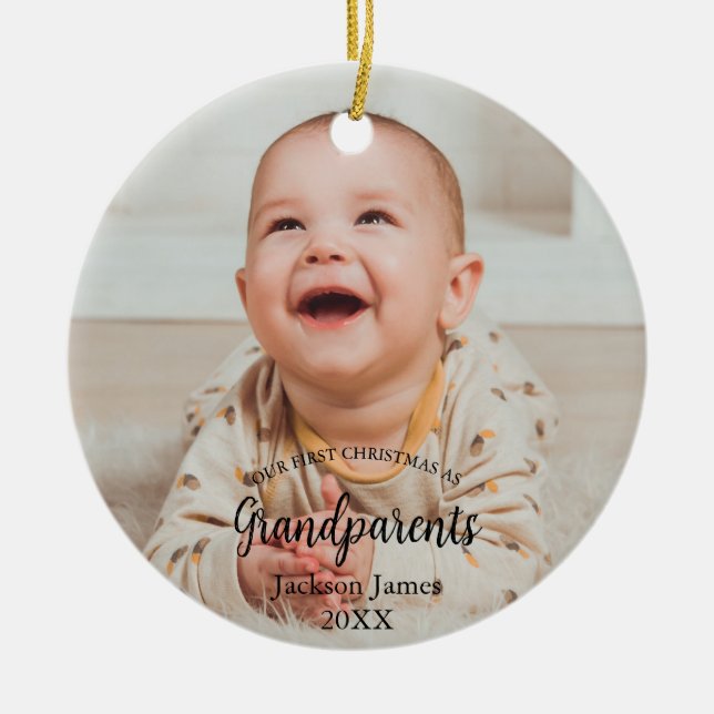 Our 1st Christmas as Grandparents Baby Photo Ceramic Ornament (Front)