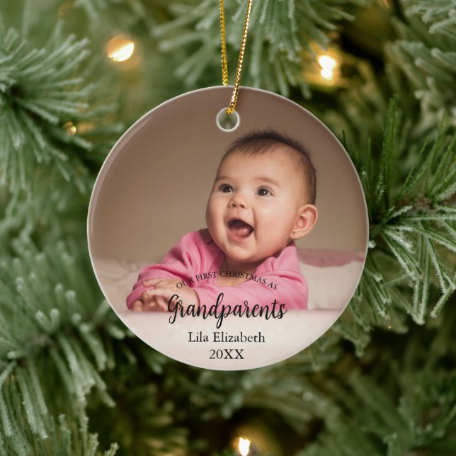 Our 1st Christmas as Grandparents Baby Photo Ceramic Ornament (Tree)