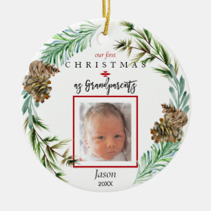 Our 1st Christmas As Grandparents Child Name Photo Ceramic Ornament