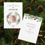 Our 1st Christmas As Grandparents Child Photo Card<br><div class="desc">Our 1st Christmas as Grandparents.  Name & Year.  Foliage & Pine Cones.  Merry Christmas.  Names.</div>