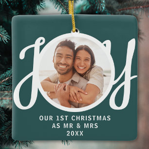 Our 1st Christmas As Mr & Mrs Photo Green Keepsake Ceramic Ornament