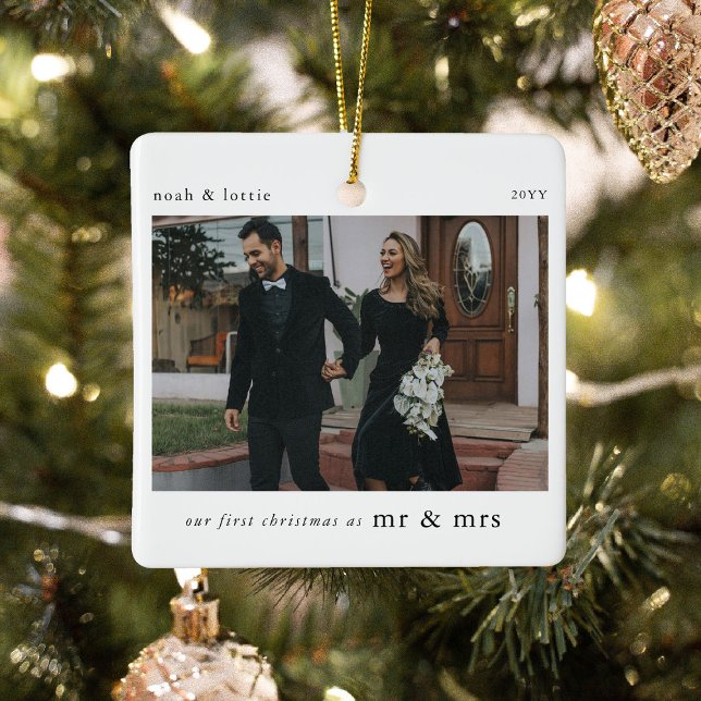 Our 1st Christmas as Mr & Mrs Photo Keepsake Ceramic Ornament (Creator Uploaded)