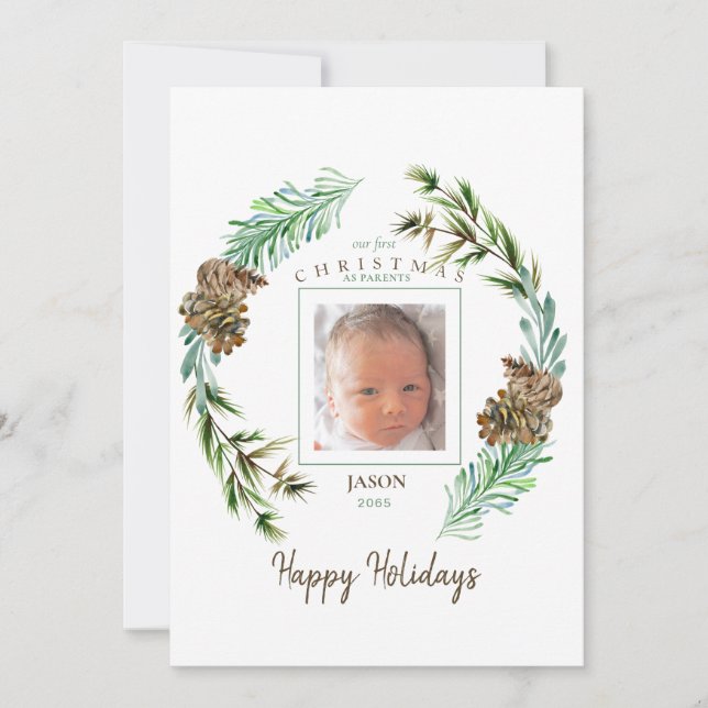 Our 1st Christmas As Parents Photo Holiday Card (Front)