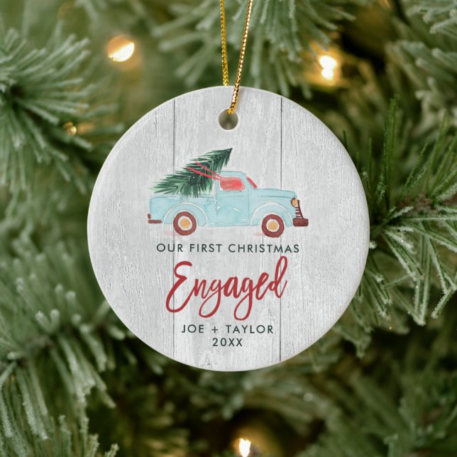 Our 1st Christmas Engaged Personalised Farm Truck Ceramic Ornament (Tree)