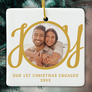 Our 1st Christmas Engaged Photo Gold Keepsake Ceramic Ornament