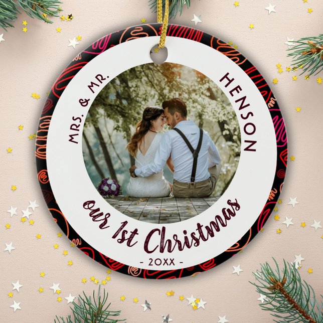 Our 1st Christmas Newly Weds Couple Photo Ceramic Ornament (Creator Uploaded)