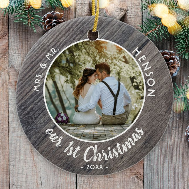 Our 1st Christmas Newly Weds Couple Photo Ceramic Ornament (Creator Uploaded)