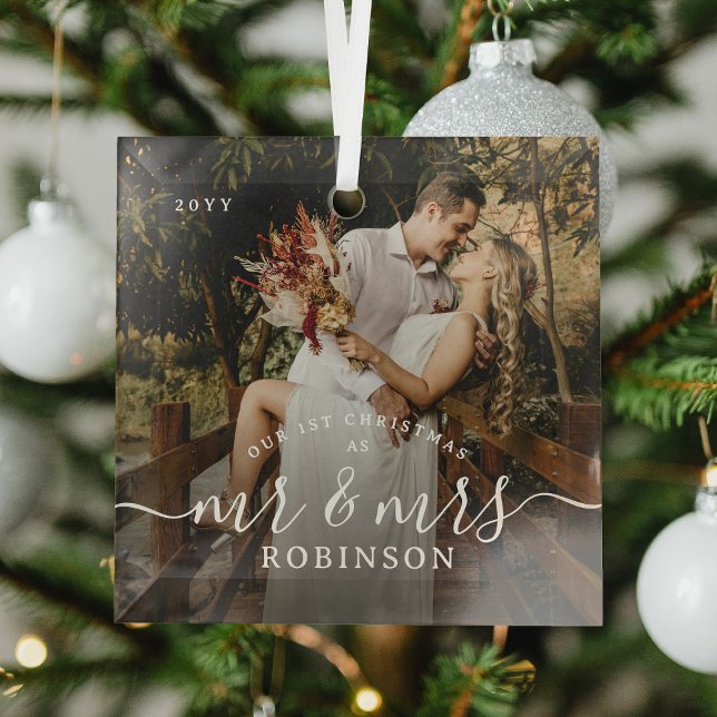 Our 1st Christmas' Newlyweds Photo Keepsake Glass Tree Decoration (Creator Uploaded)