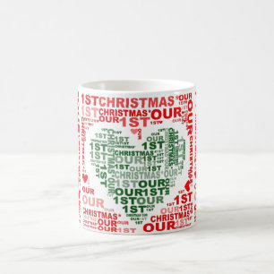 Our 1st Christmas Red Green Heart Coffee Tea Mug