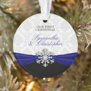Our 1st Christmas Royal Ribbon Silver Snowflake Ornament