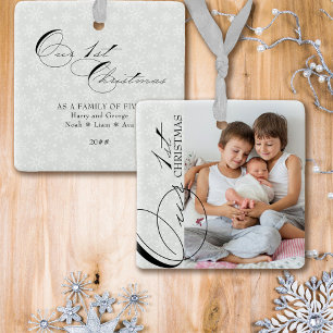 Our 1st Christmas Script Vertical Photo Snowflake Ceramic Ornament