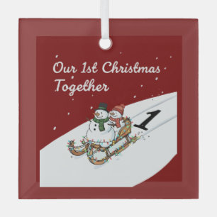 Our 1st Christmas Together Cute Snowman Couple Glass Tree Decoration