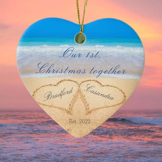 Our 1st Christmas Together | Hearts in Sand Ceramic Ornament (Creator Uploaded)