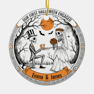 Our 1st Halloween Engaged Skeleton Proposal Ceramic Ornament