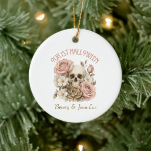 Our 1st Halloween Soft Colours Skull & Roses Ceramic Ornament