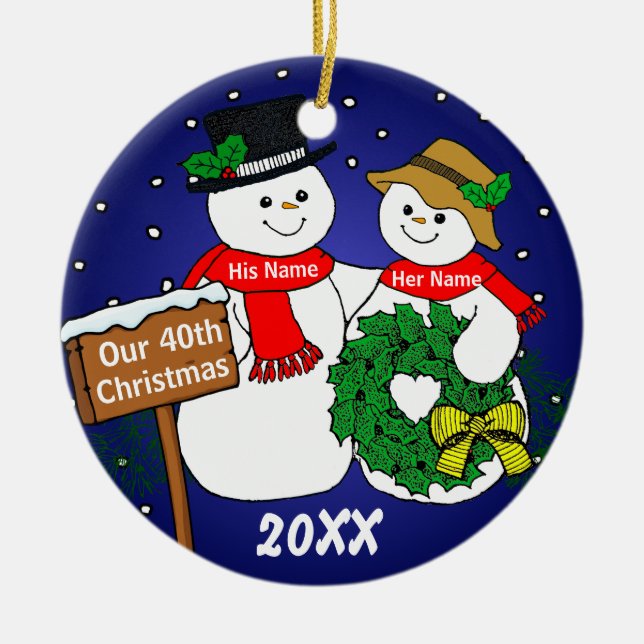 Our 40th Christmas Ceramic Ornament (Front)