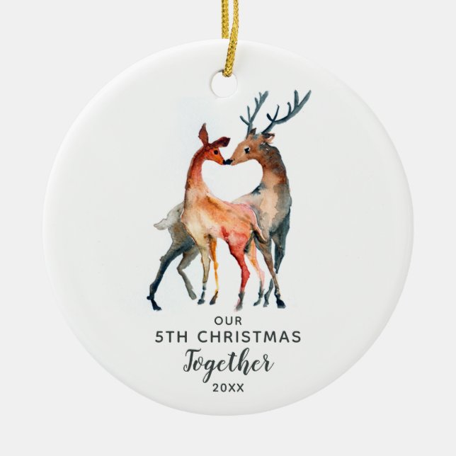 Our 5th Christmas Together Customisable Year Deer Ceramic Ornament (Front)
