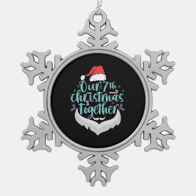 Our 7th Christmas Together Couple Family Matching Snowflake Pewter Christmas Ornament (Front)