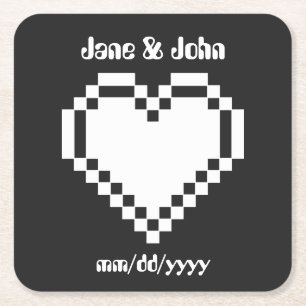 Our 8-Bit Hearts in Black Paper Coaster