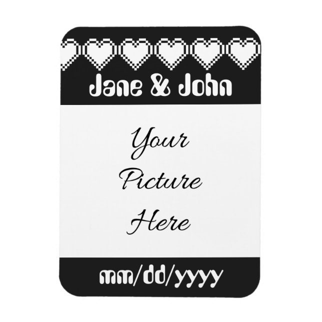 Our 8-Bit Hearts in Black Save-the-Date Magnet (Vertical)