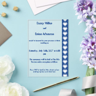 Our 8-Bit Hearts in Blue Acrylic Wedding  Invitations