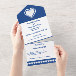 Our 8-bit Hearts in Blue All In One Invitation