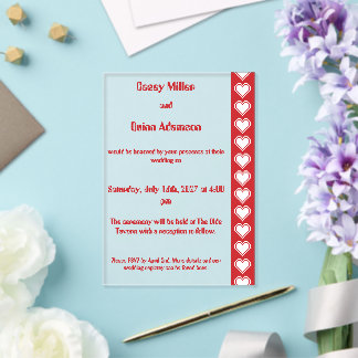 Our 8-Bit Hearts in Cherry Acrylic Wedding  Invitations