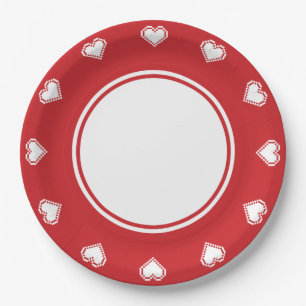Our 8-Bit Hearts in Cherry Paper Plate