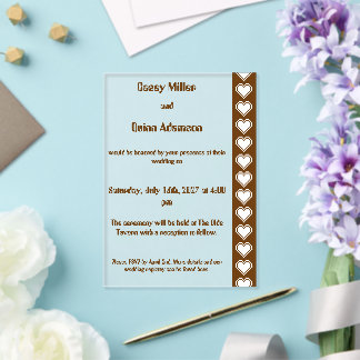 Our 8-Bit Hearts in Chocolate Acrylic Wedding  Invitations
